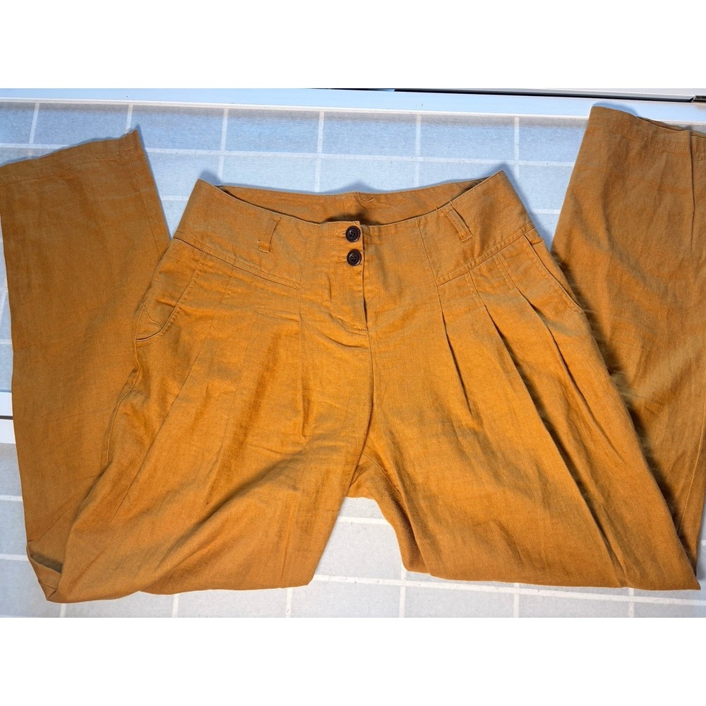 French Connection UK Linen Cotton Pleated Dress Ankle Pants Trousers Sienna Sz10